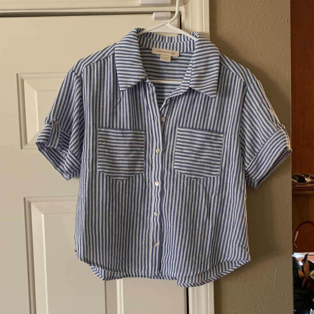Monteau Blue and White Striped Buttonup